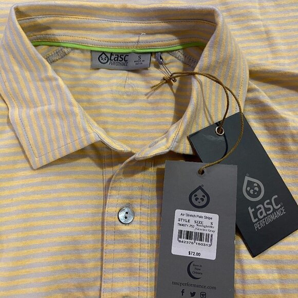 Tasc Performance Men's Yellow Striped Air Stretch Polo Shirt - Size Small - NWT - Picture 1 of 4